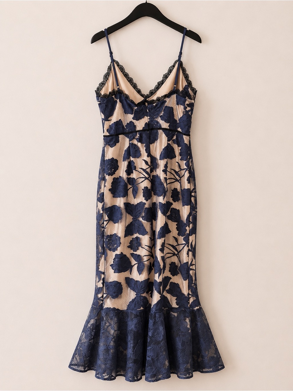 NWT Lulus Navy Blue Floral Embroidered Lace Mermaid Maxi Dress - Picture 2 of 2